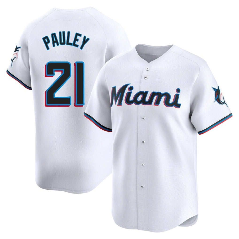 Yuxns M.Marlins #21 Graham Pauley Player White  Home Limited Stitched Jerseys