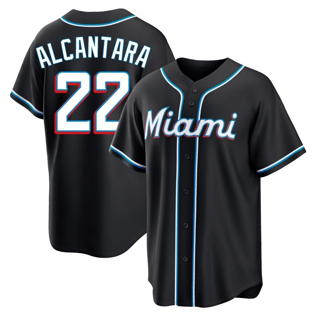 Yuxns M.Marlins #22 Sandy Alcantara Player Black Fashion Out Home Game Stitched Jerseys