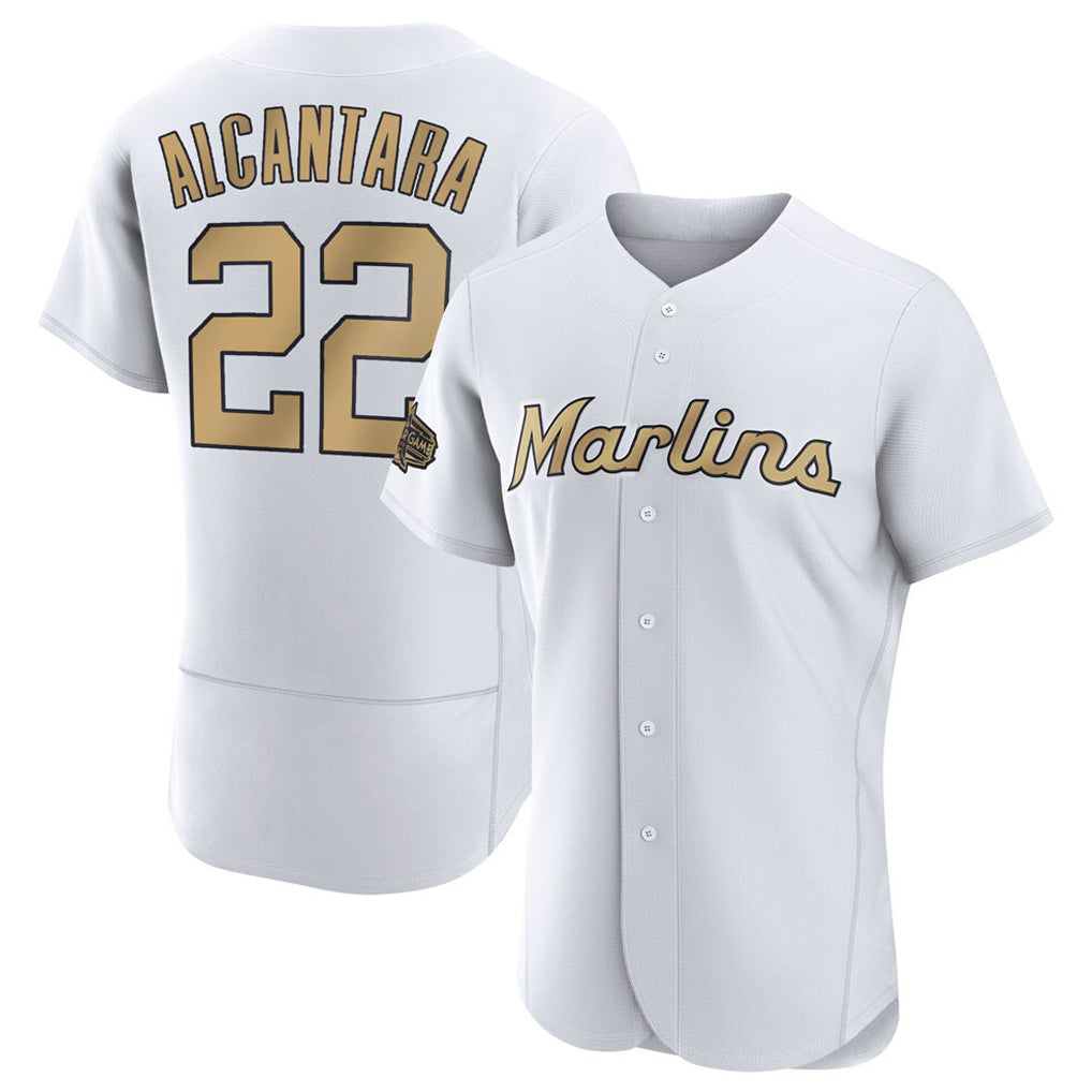 Yuxns M.Marlins #22 Sandy Alcantara Player Gold  Home Limited Elite Stitched Jerseys