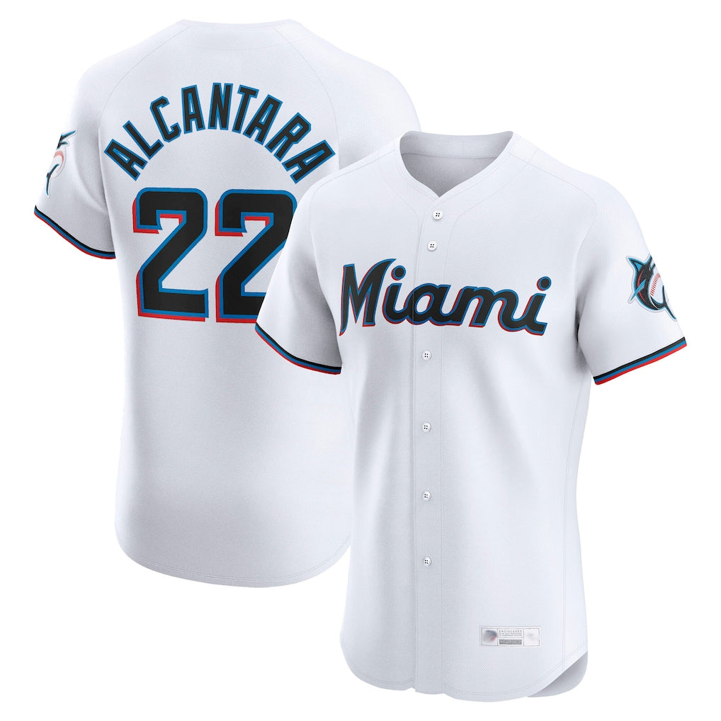 Yuxns M.Marlins #22 Sandy Alcantara Player White  Home Limited Elite Stitched Jerseys