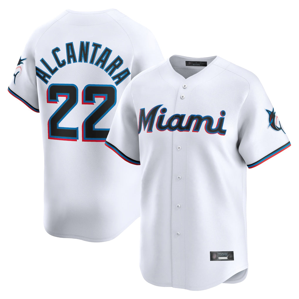Yuxns M.Marlins #22 Sandy Alcantara Player White  Home Limited Stitched Jerseys