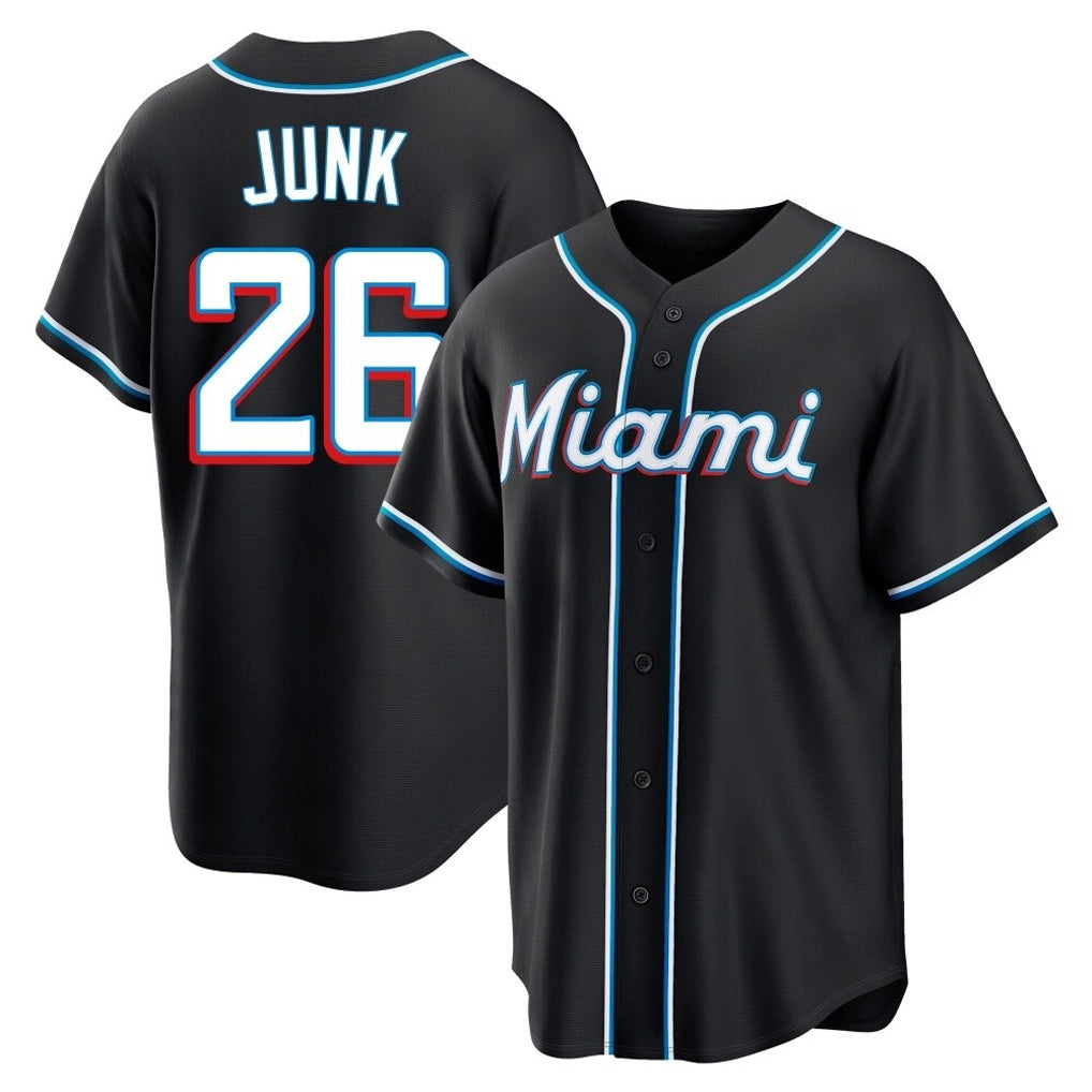 Yuxns M.Marlins #26 Janson Junk Player Black Fashion Out Home Game Stitched Jerseys