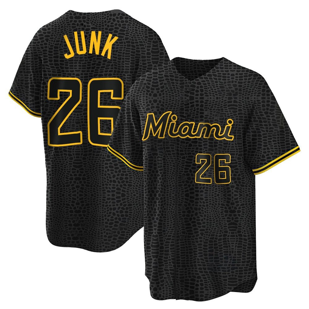Yuxns M.Marlins #26 Janson Junk Player Black Snake Skin City Home Game Stitched Jerseys