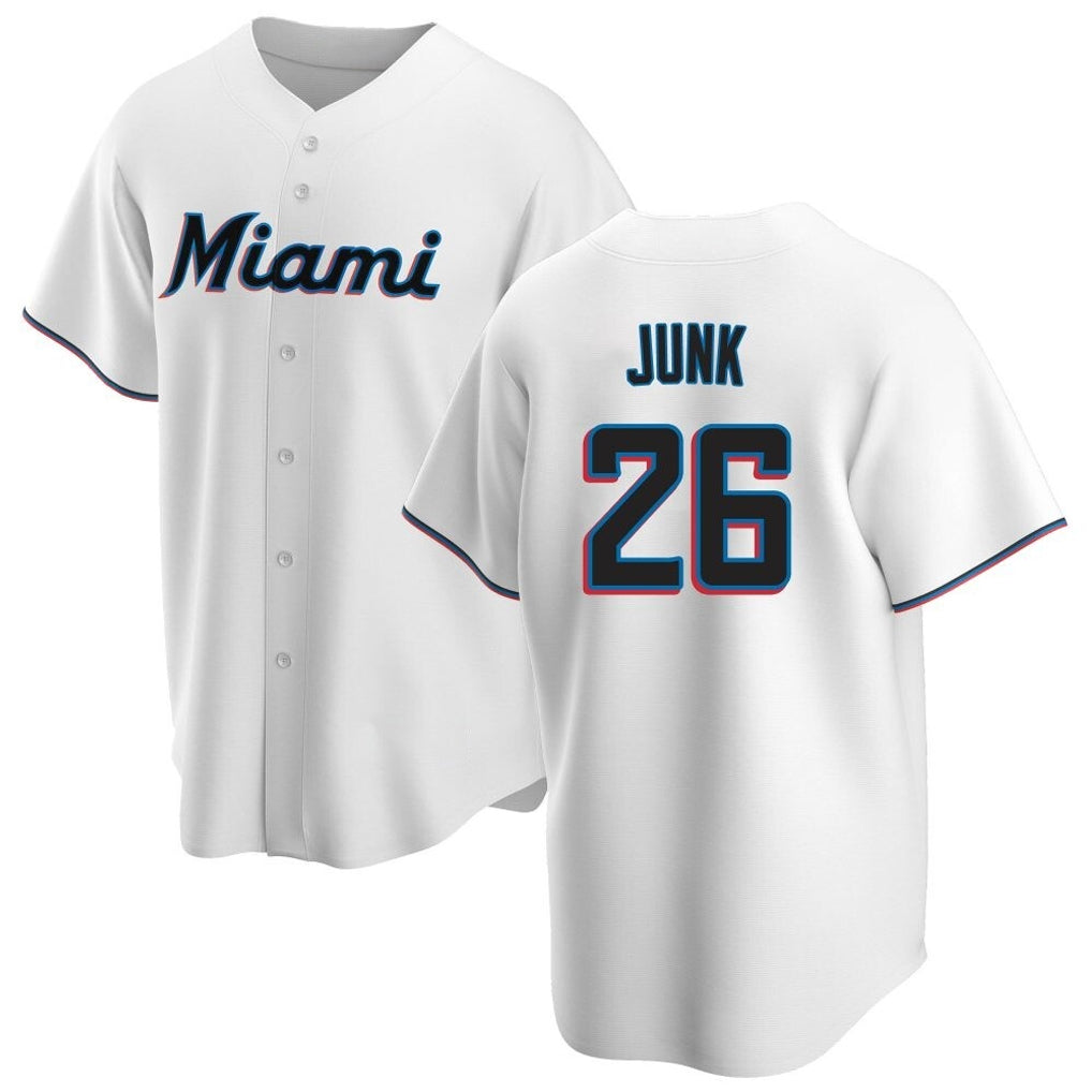 Yuxns M.Marlins #26 Janson Junk Player White  Home Game Stitched Jerseys