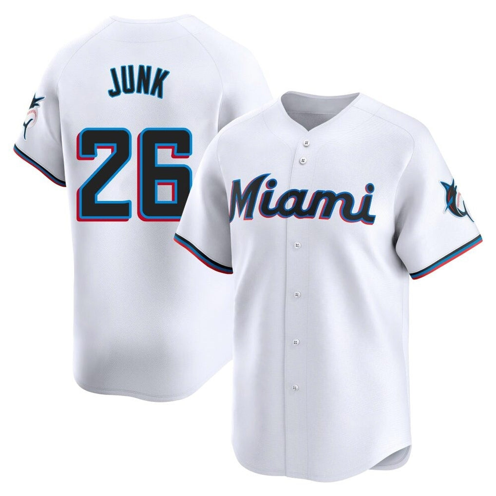 Yuxns M.Marlins #26 Janson Junk Player White  Home Limited Elite Stitched Jerseys