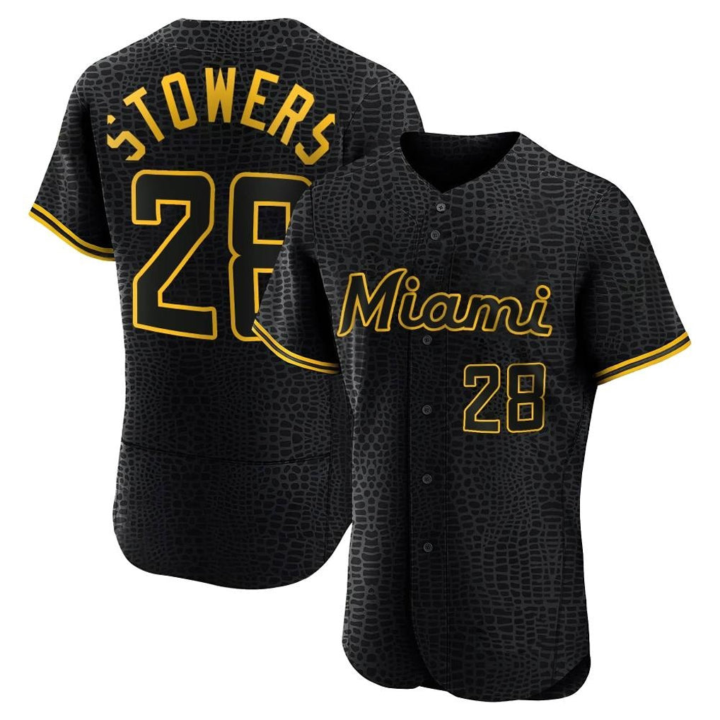 Yuxns M.Marlins #28 Kyle Stowers Player Black Snake Skin City Home Limited Elite Stitched Jerseys