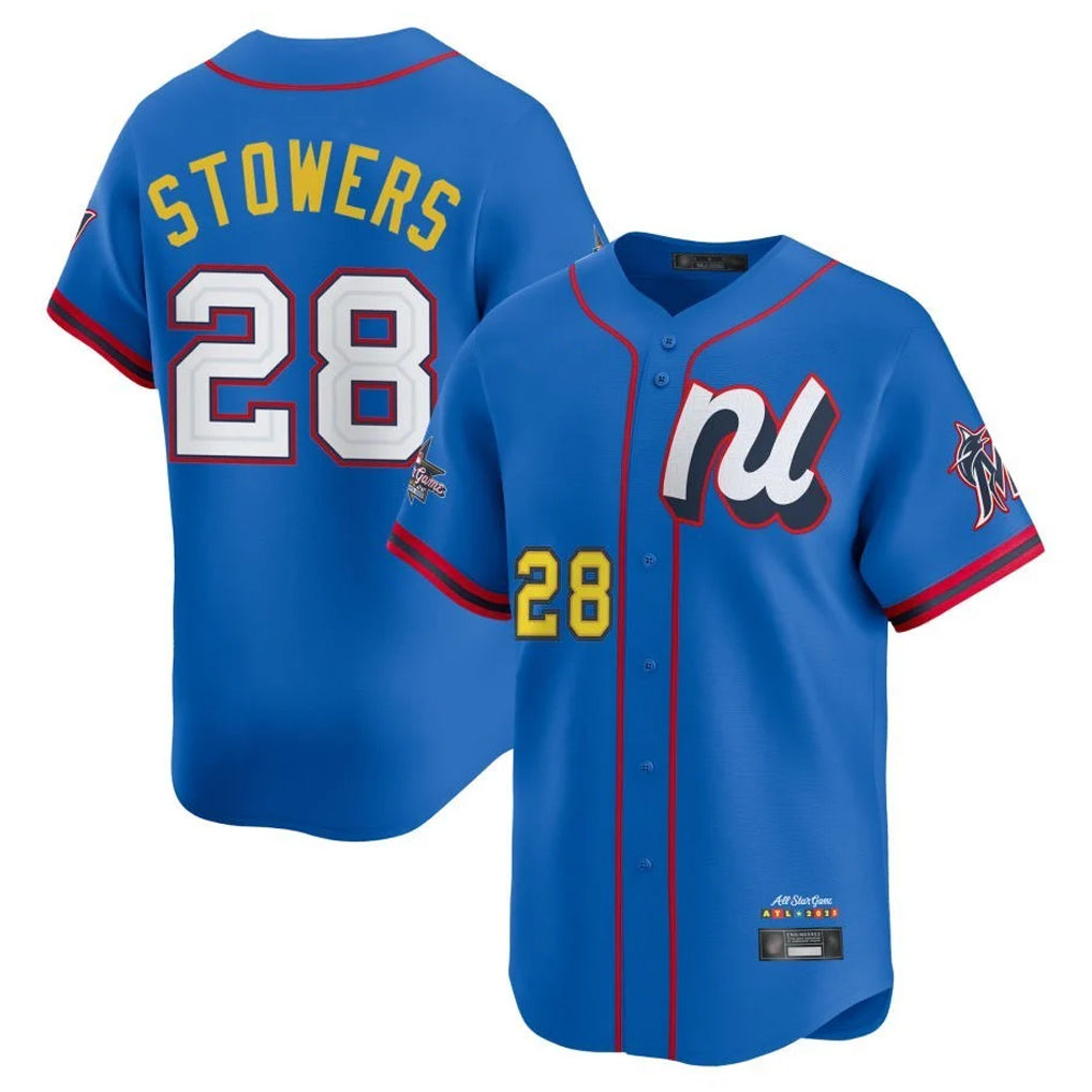 Yuxns M.Marlins #28 Kyle Stowers Player Blue National League All-Star Game Limited Stitched Jerseys