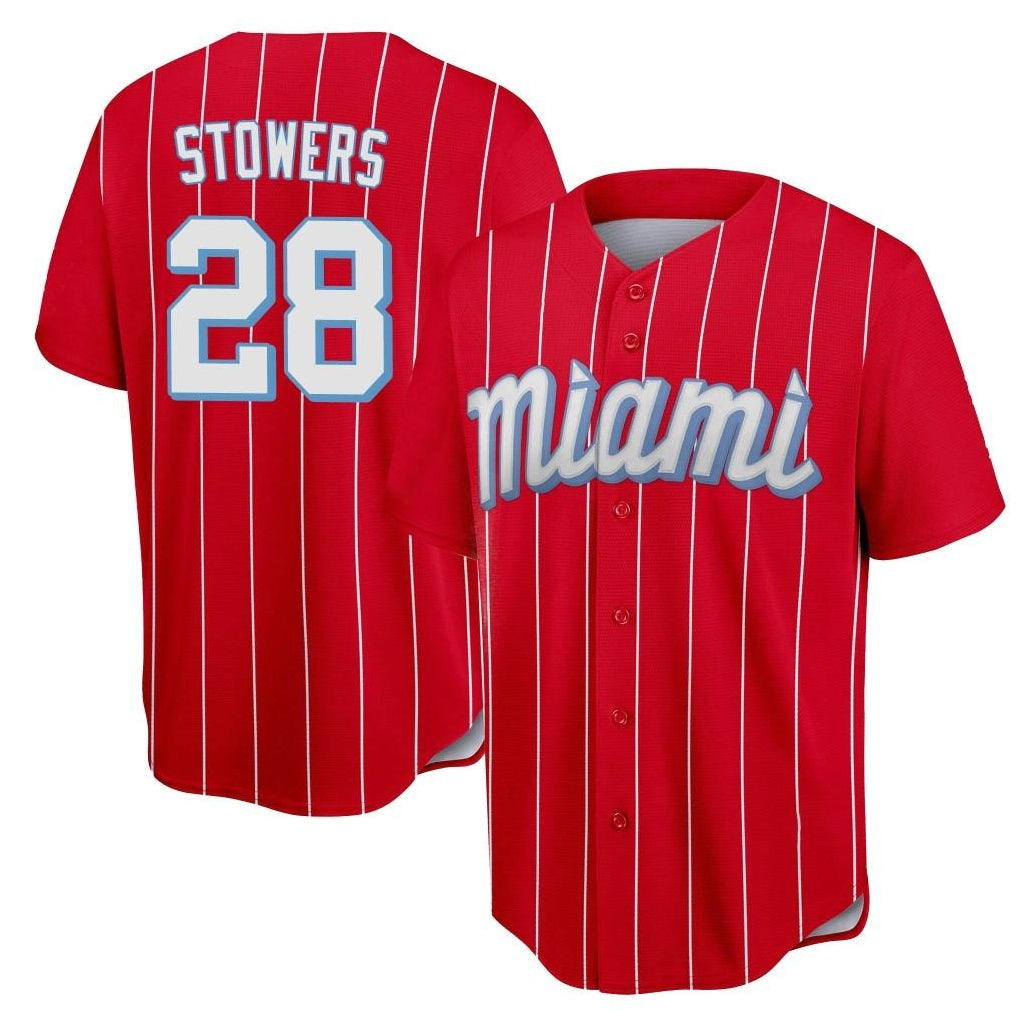 Yuxns M.Marlins #28 Kyle Stowers Player Red City Connect Home Game Stitched Jerseys