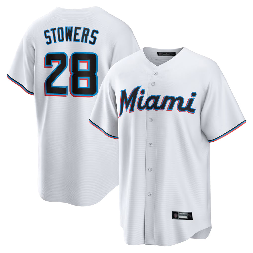 Yuxns M.Marlins #28 Kyle Stowers Player White  Home Game Stitched Jerseys