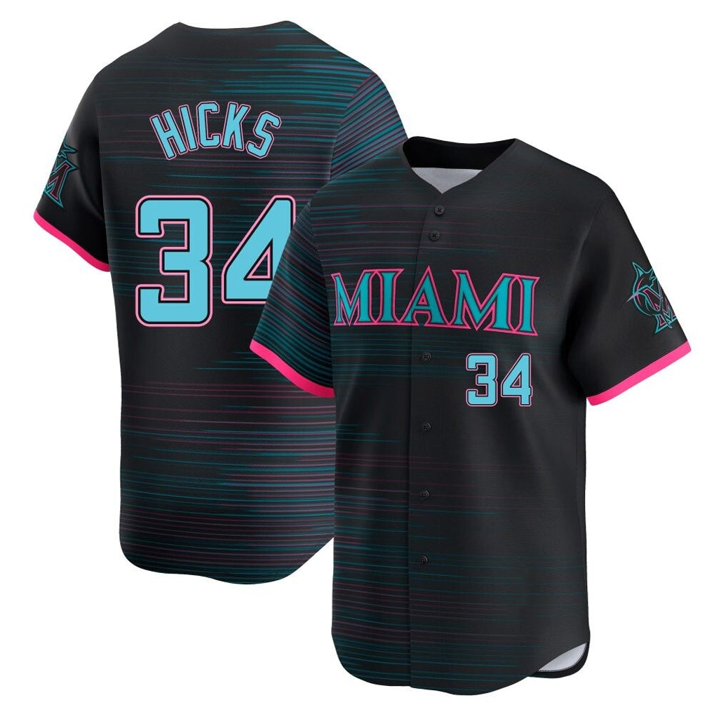 Yuxns M.Marlins #34 Liam Hicks Player Black City Connect Home Limited Stitched Jerseys