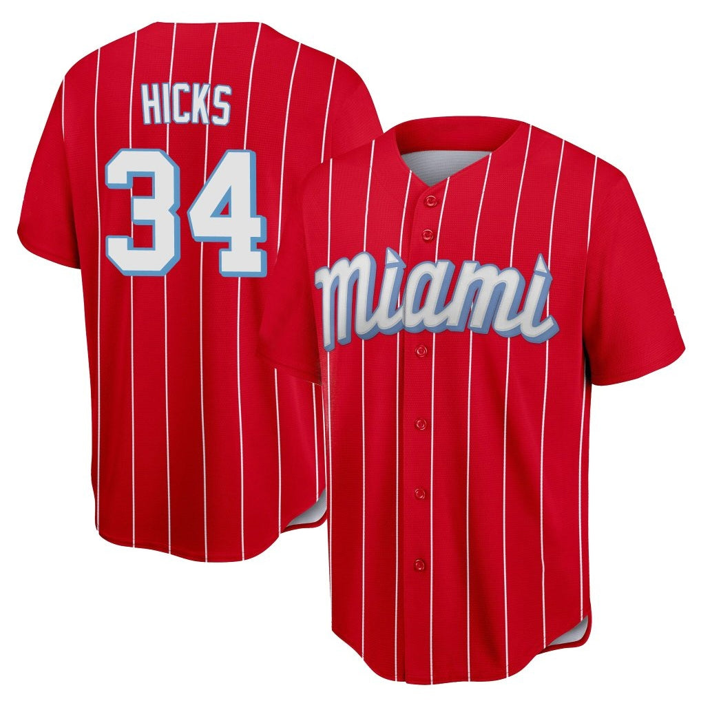 Yuxns M.Marlins #34 Liam Hicks Player Red City Connect Home Game Stitched Jerseys