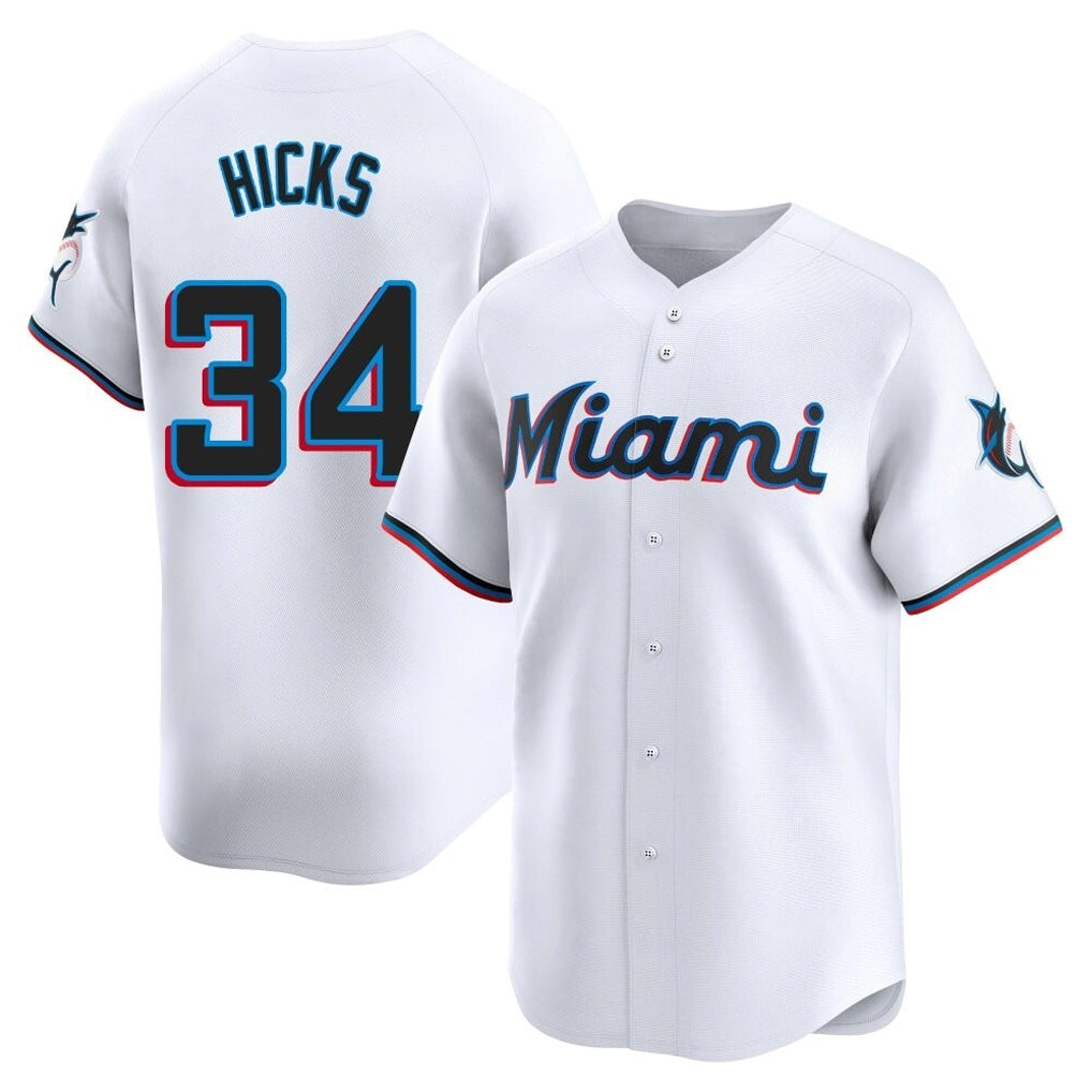 Yuxns M.Marlins #34 Liam Hicks Player White  Home Limited Stitched Jerseys