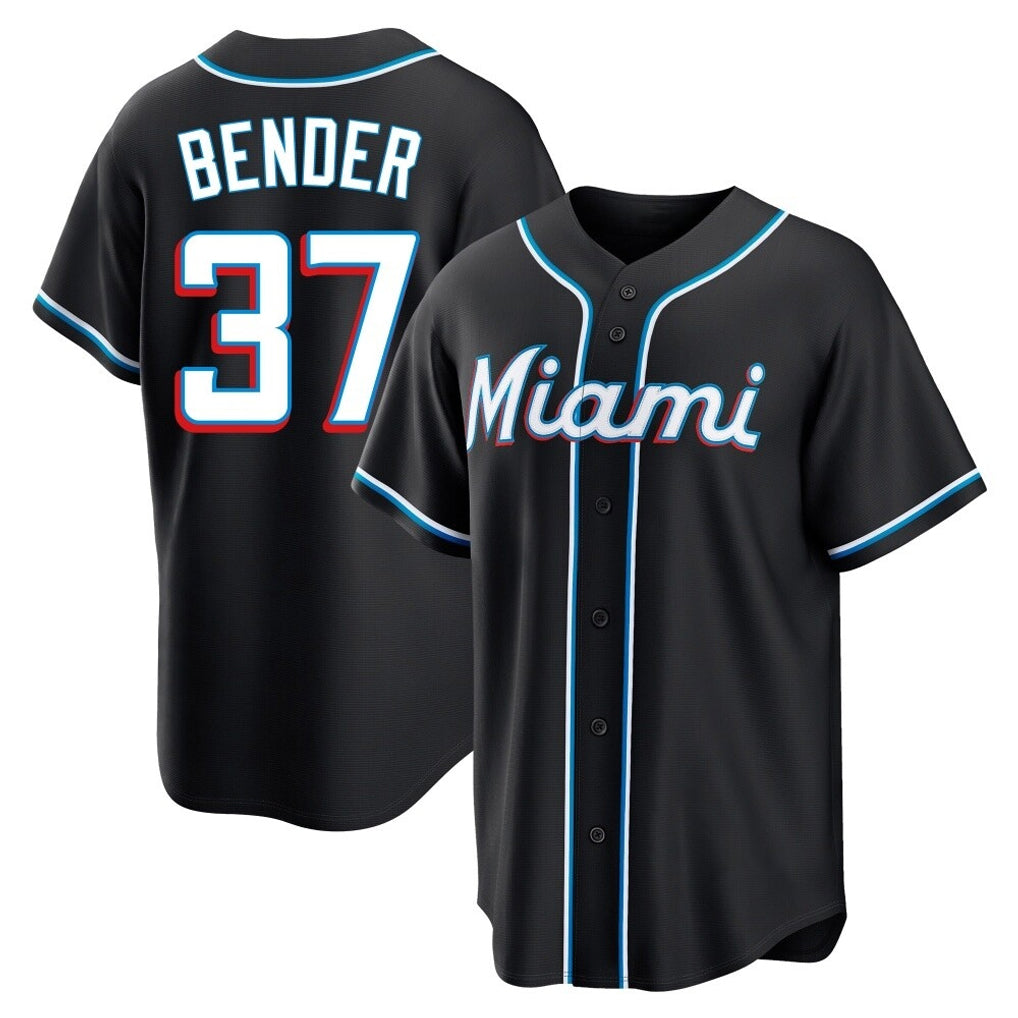 Yuxns M.Marlins #37 Anthony Bender Player Black Fashion Out Home Game Stitched Jerseys