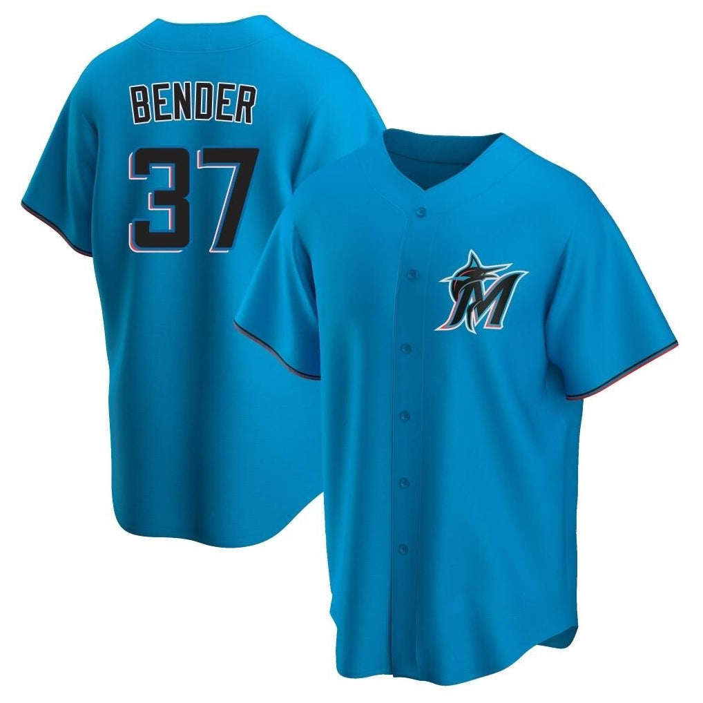Yuxns M.Marlins #37 Anthony Bender Player Blue Home Game Stitched Jerseys