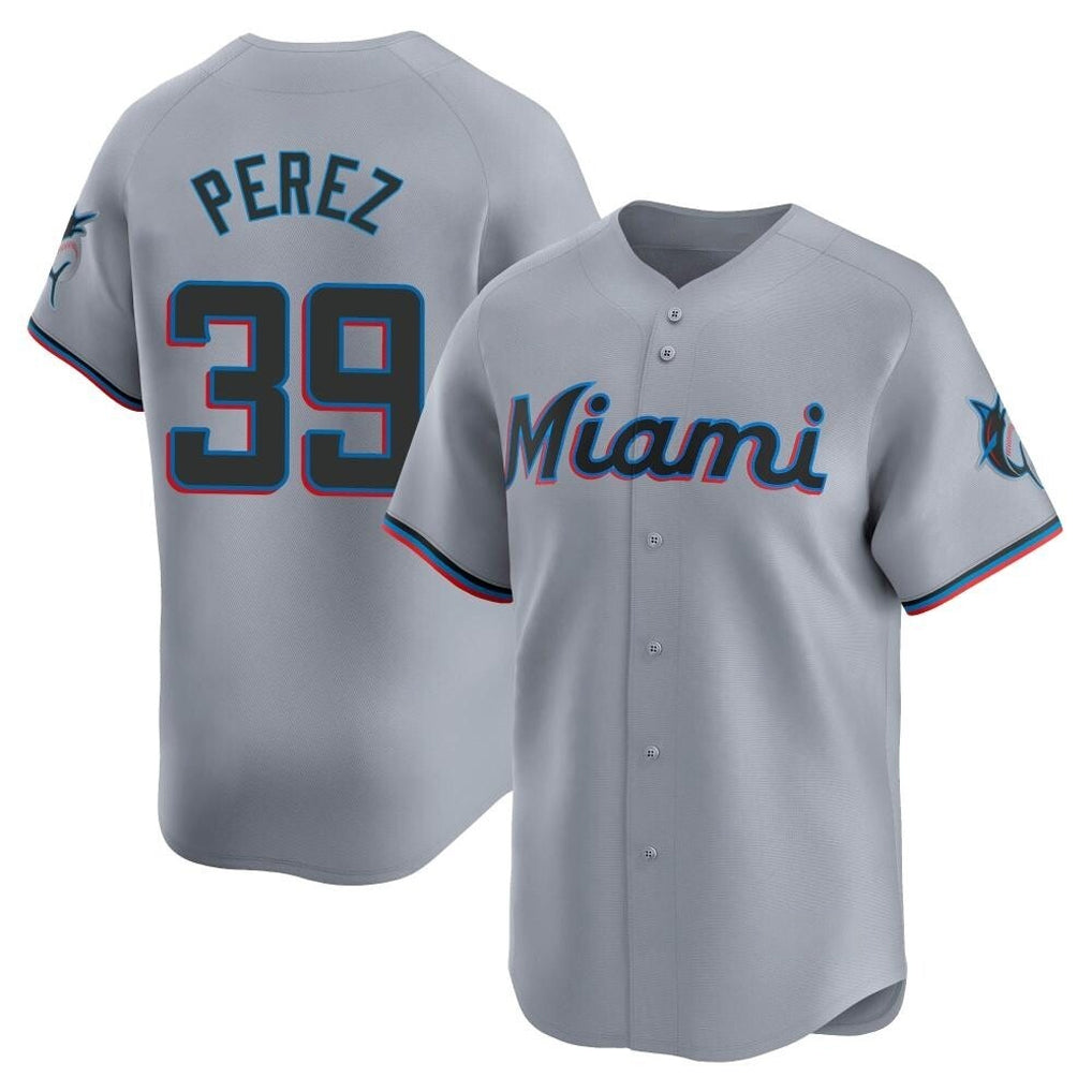 Yuxns M.Marlins #39 Eury Perez Player Gray Home Limited Stitched Jerseys