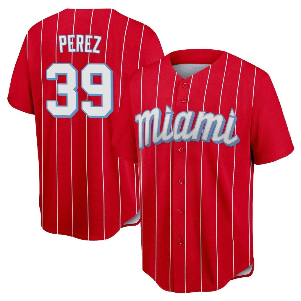 Yuxns M.Marlins #39 Eury Perez Player Red City Connect Home Game Stitched Jerseys