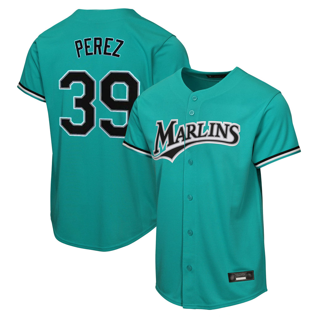 Yuxns M.Marlins #39 Eury Perez Player Teal Home Game Stitched Jerseys