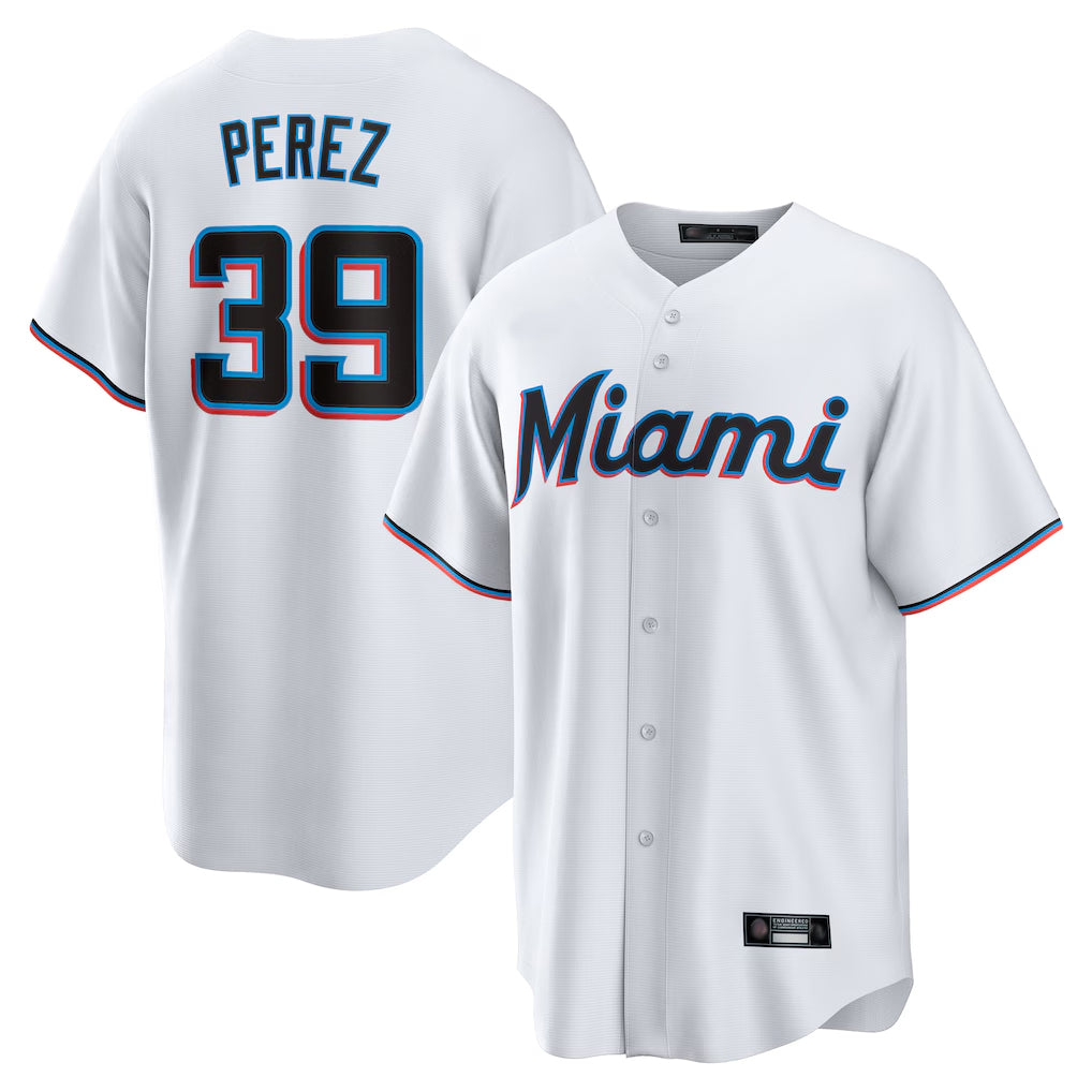 Yuxns M.Marlins #39 Eury Perez Player White  Home Game Stitched Jerseys