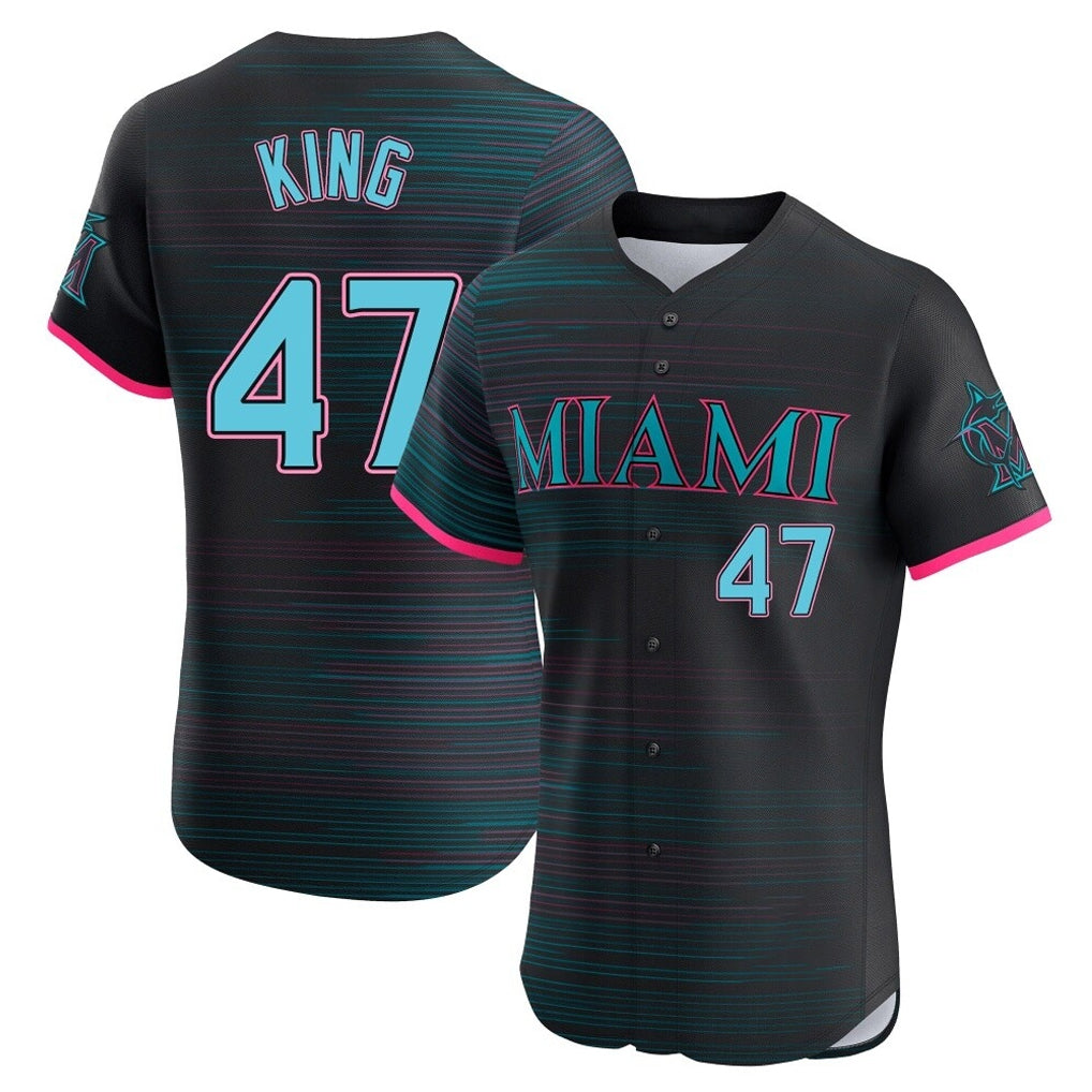 Yuxns M.Marlins #47 John King Player Black City Connect Home Limited Elite Stitched Jerseys