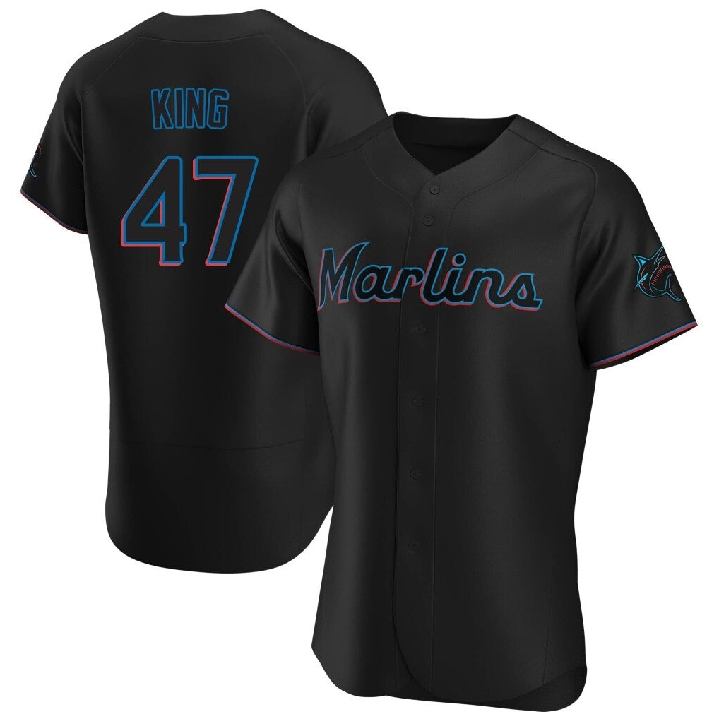 Yuxns M.Marlins #47 John King Player Black Home Limited Elite Stitched Jerseys