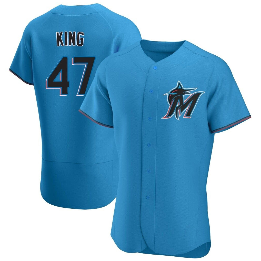 Yuxns M.Marlins #47 John King Player Blue Home Limited Elite Stitched Jerseys