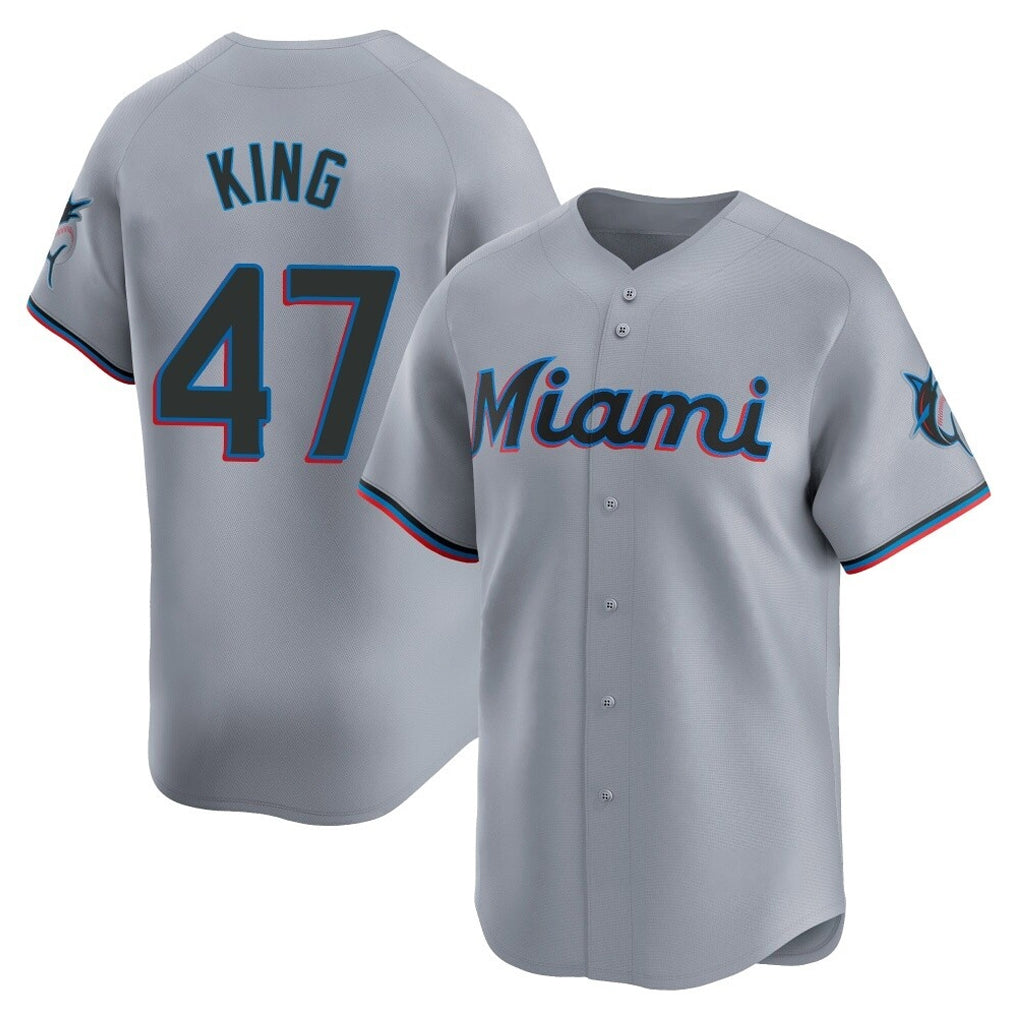Yuxns M.Marlins #47 John King Player Gray  Home Limited Stitched Jerseys