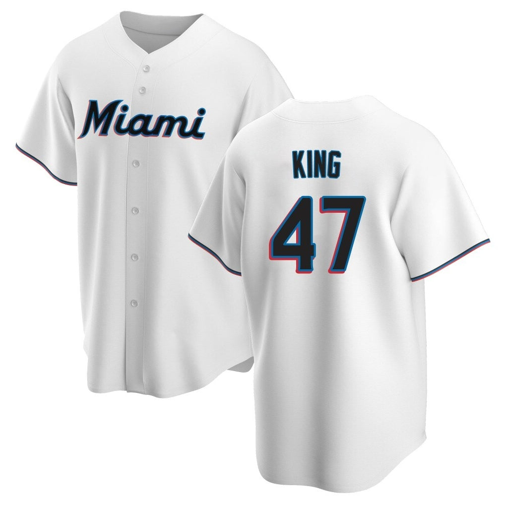 Yuxns M.Marlins #47 John King Player White  Home Game Stitched Jerseys
