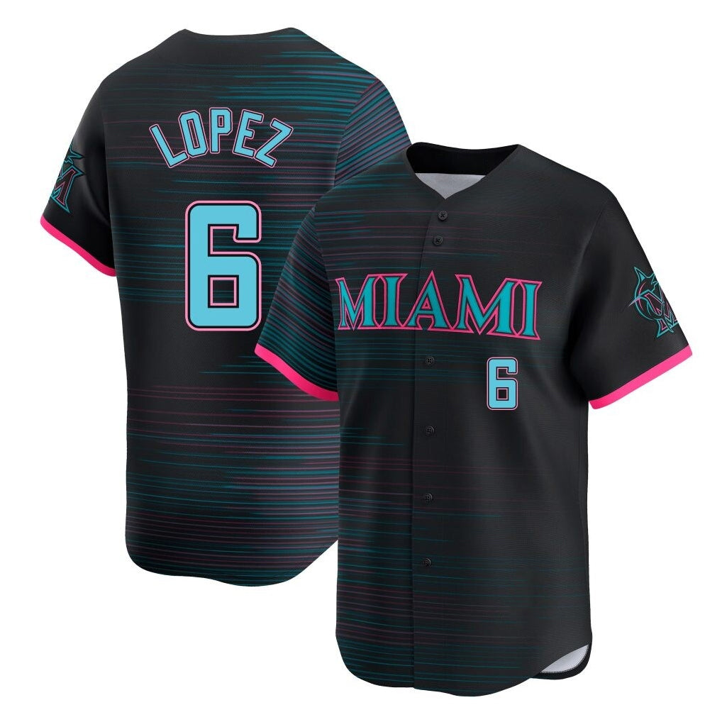 Yuxns M.Marlins #6 Otto Lopez Player Black City Connect Home Limited Stitched Jerseys