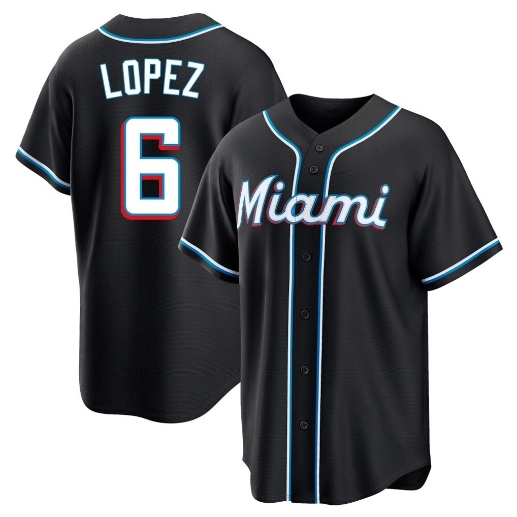 Yuxns M.Marlins #6 Otto Lopez Player Black Fashion Out Home Game Stitched Jerseys