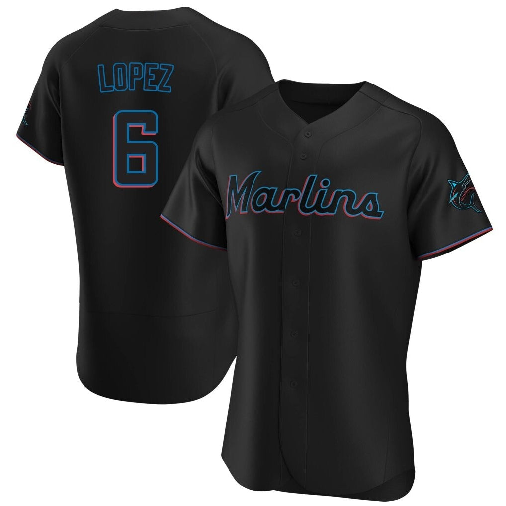 Yuxns M.Marlins #6 Otto Lopez Player Black Home Limited Elite Stitched Jerseys