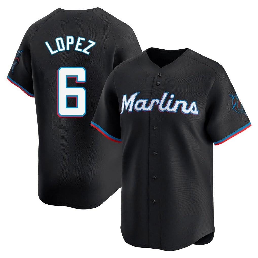 Yuxns M.Marlins #6 Otto Lopez Player Black  Home Limited Stitched Jerseys