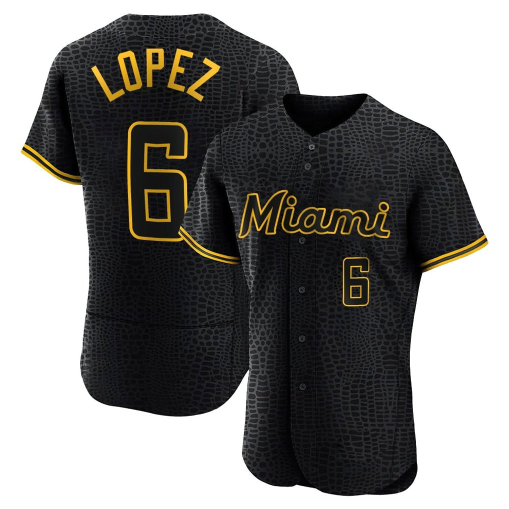 Yuxns M.Marlins #6 Otto Lopez Player Black Snake Skin City Home Limited Elite Stitched Jerseys
