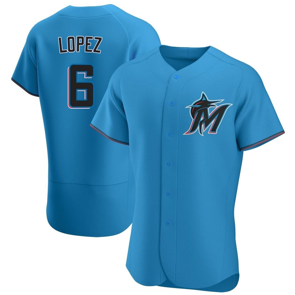 Yuxns M.Marlins #6 Otto Lopez Player Blue Home Limited Elite Stitched Jerseys