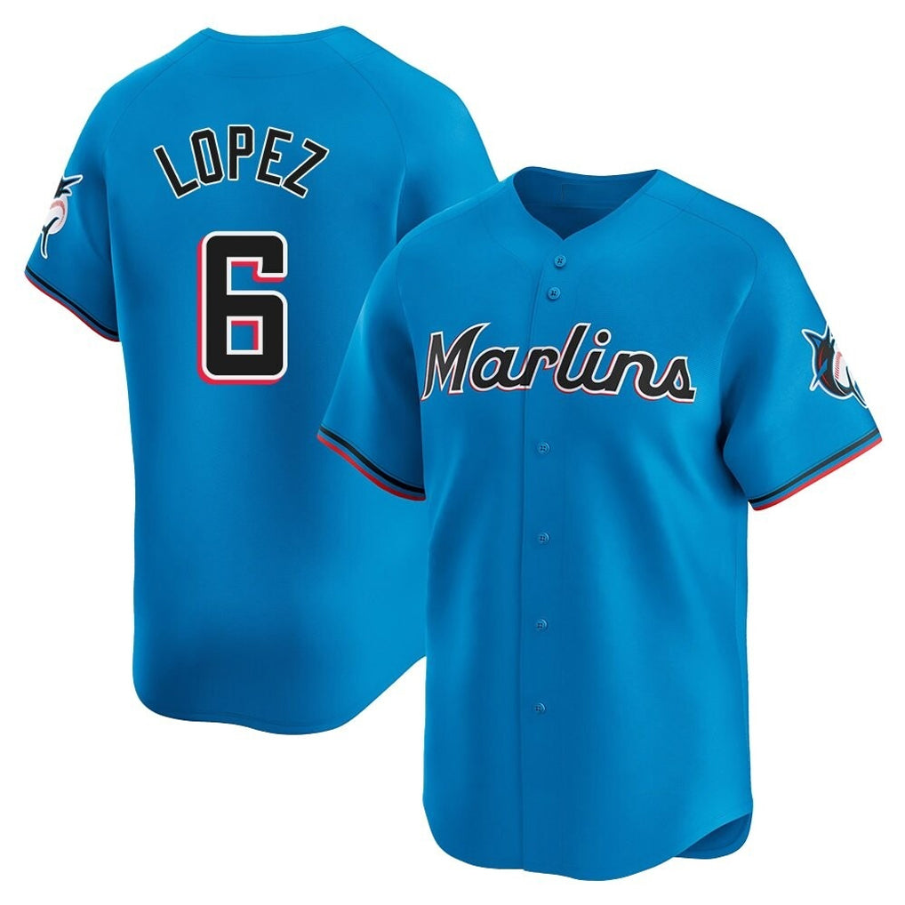 Yuxns M.Marlins #6 Otto Lopez Player Blue Home Limited Stitched Jerseys