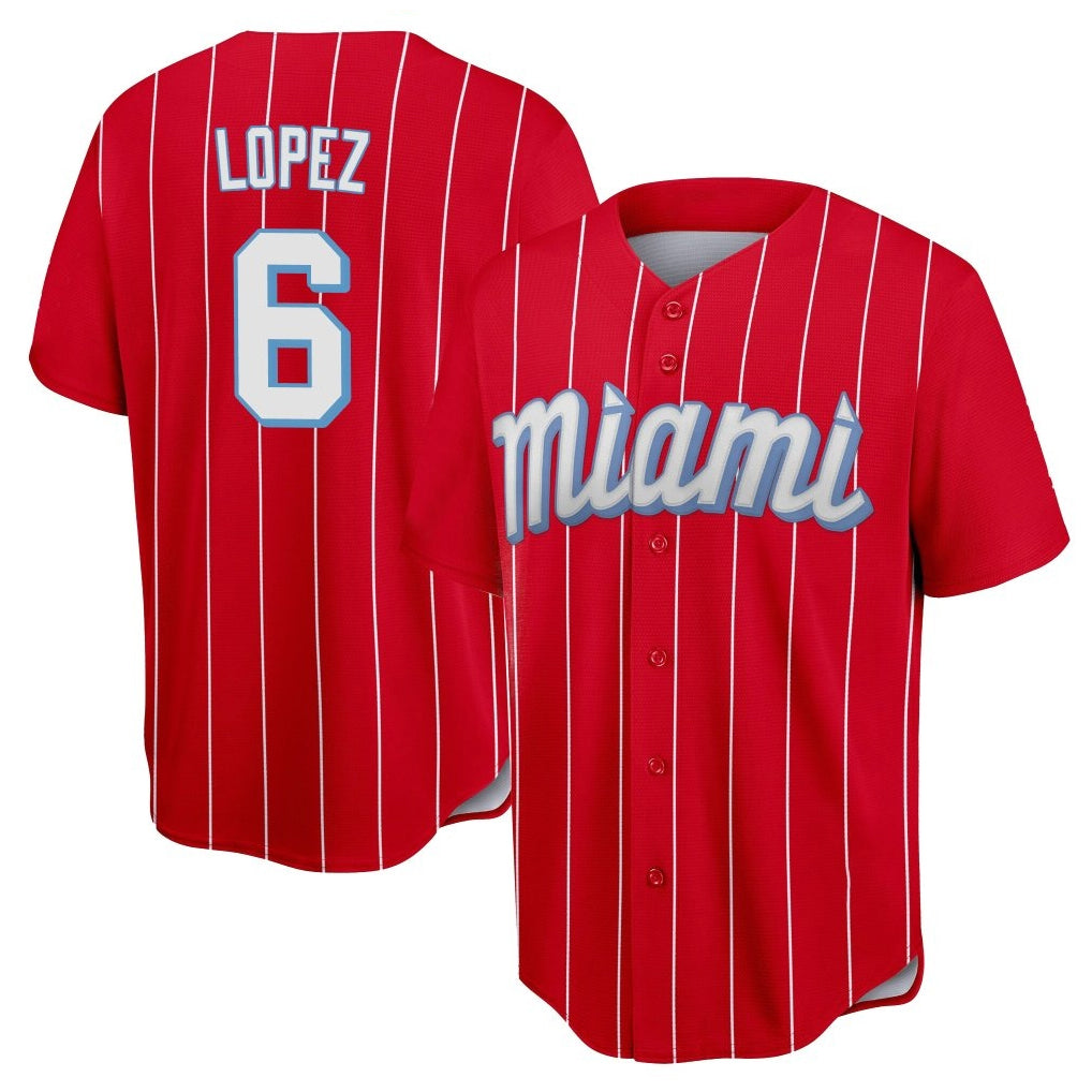 Yuxns M.Marlins #6 Otto Lopez Player Red City Connect Home Game Stitched Jerseys