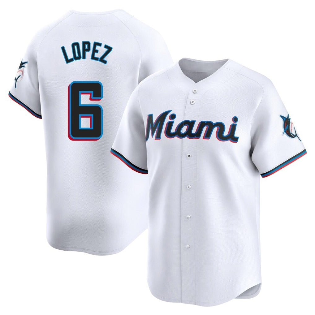 Yuxns M.Marlins #6 Otto Lopez Player White  Home Limited Stitched Jerseys