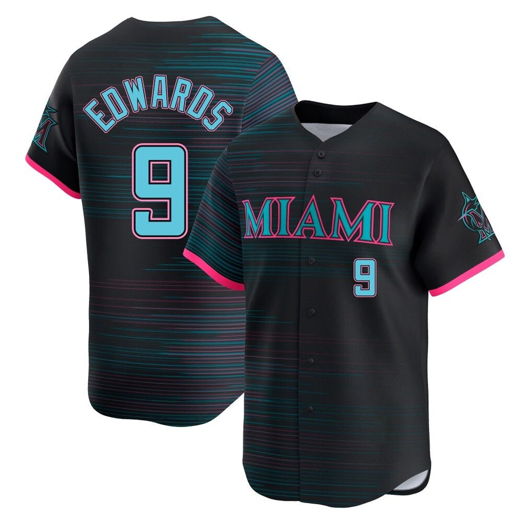 Yuxns M.Marlins #9 Xavier Edwards Player Black City Connect Home Limited Stitched Jerseys