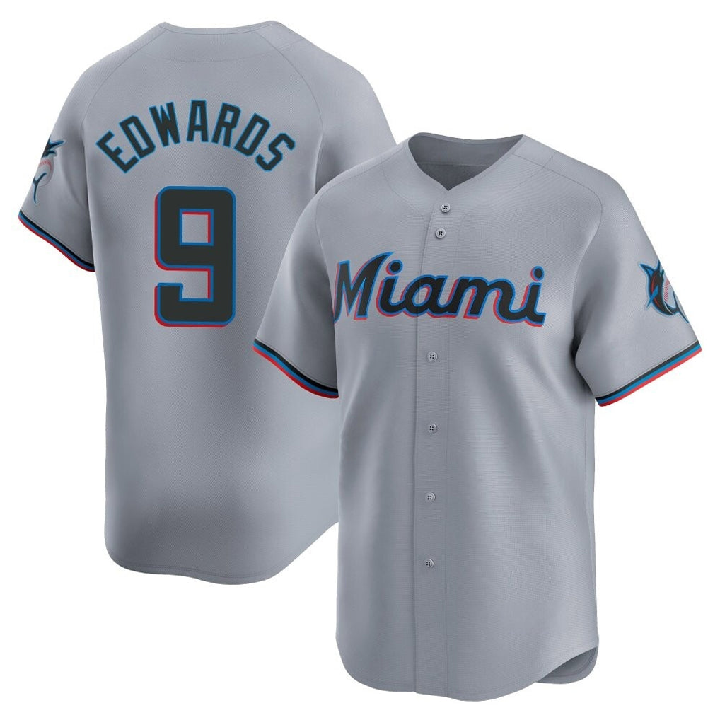 Yuxns M.Marlins #9 Xavier Edwards Player Gray Home Limited Stitched Jerseys