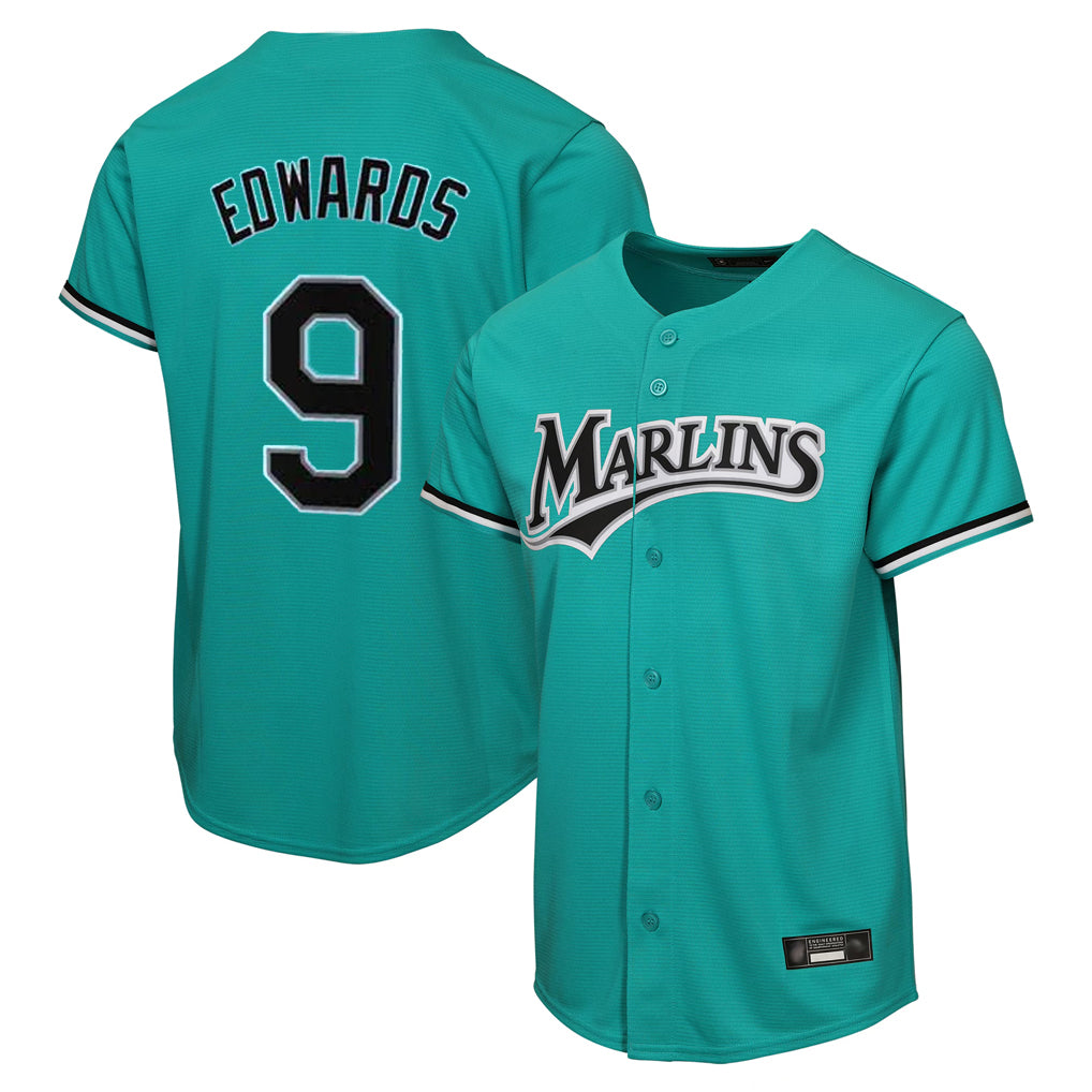 Yuxns M.Marlins #9 Xavier Edwards Player Teal Home Game Stitched Jerseys