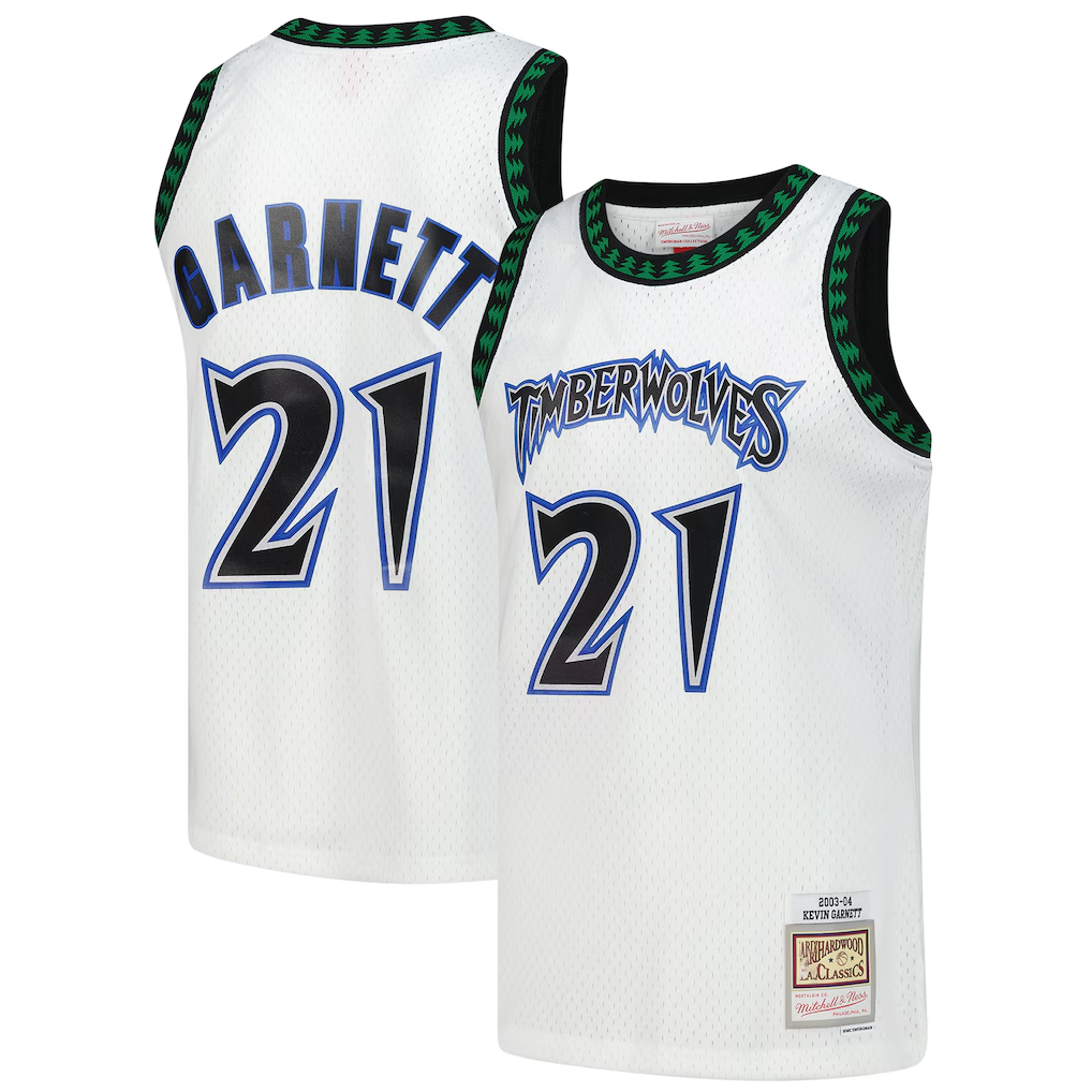 Yuxns M.Timberwolves #21 Kevin Garnett Mitchell & Ness White Hardwood Classics Swingman Stitched Jerseys