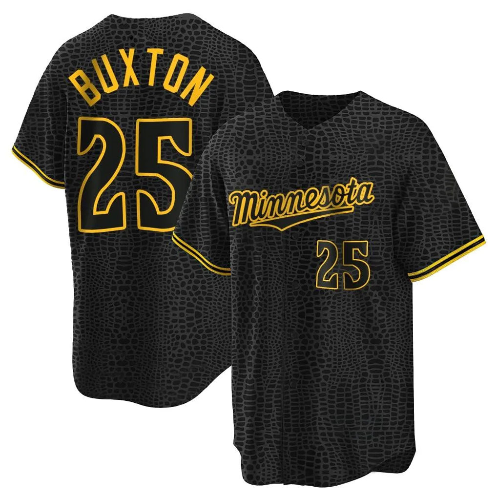 Yuxns M.Twins #25 Byron Buxton Player Black Snake Skin City Home Game Stitched Jerseys