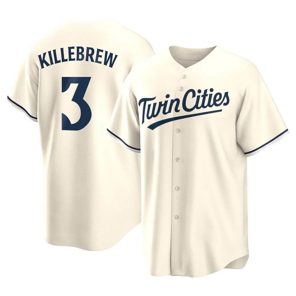 Yuxns M.Twins #3 Harmon Killebrew Player Cream Game Limited Home Stitched Jerseys