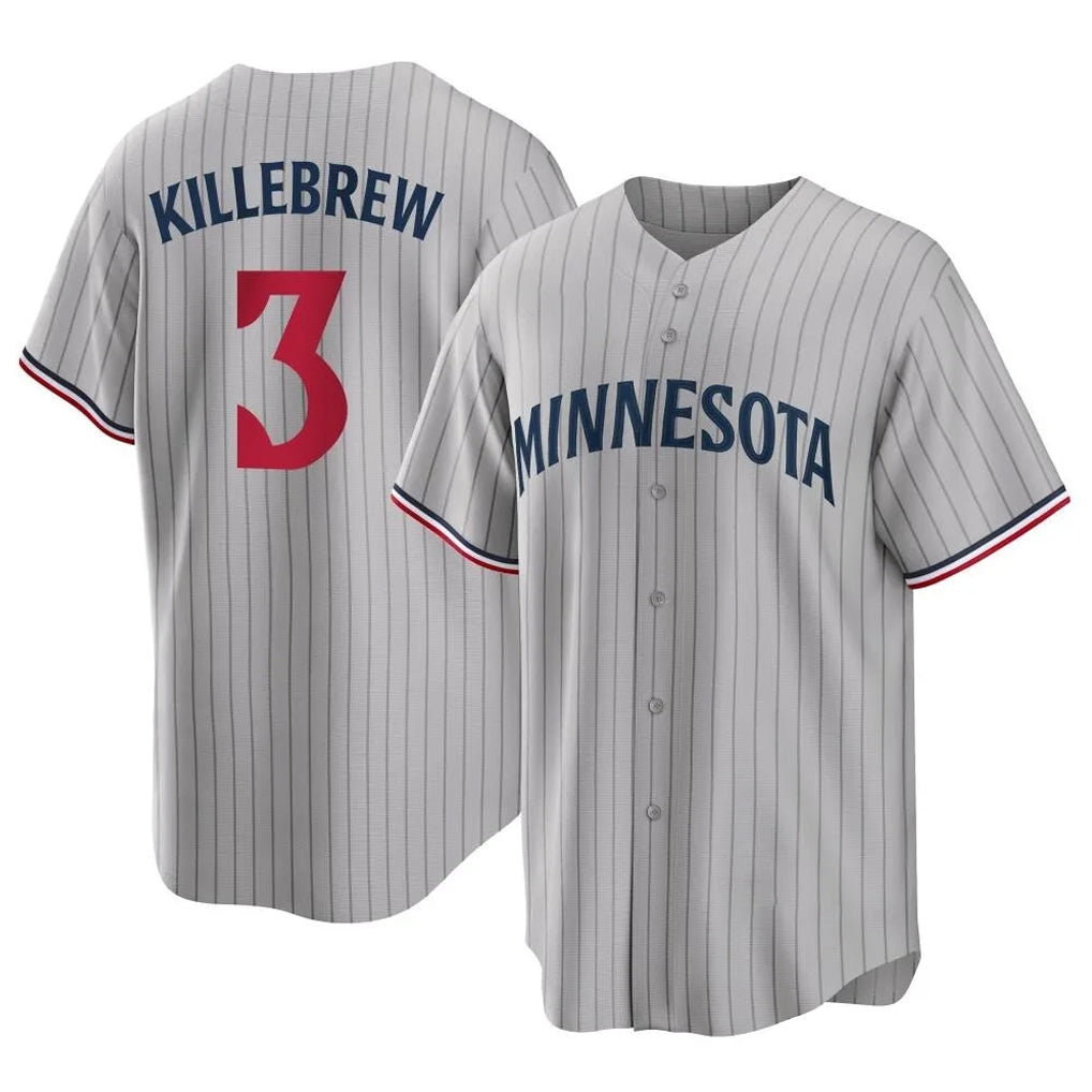 Yuxns M.Twins #3 Harmon Killebrew Player Gray Game Limited Home Stitched Jerseys