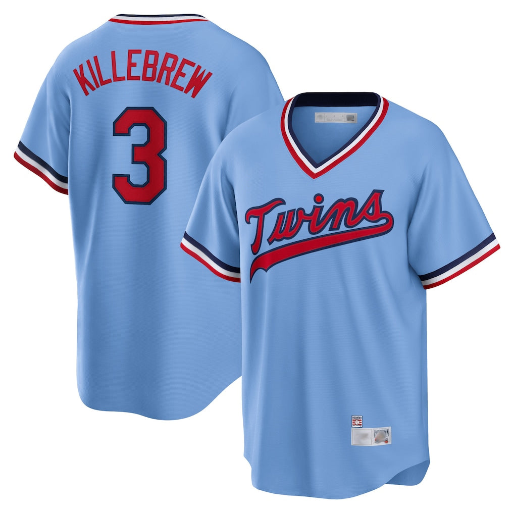 Yuxns M.Twins #3 Harmon Killebrew Player Light Blue Road Cooperstown CollectionKillebrew T-shirt Stitched Jerseys