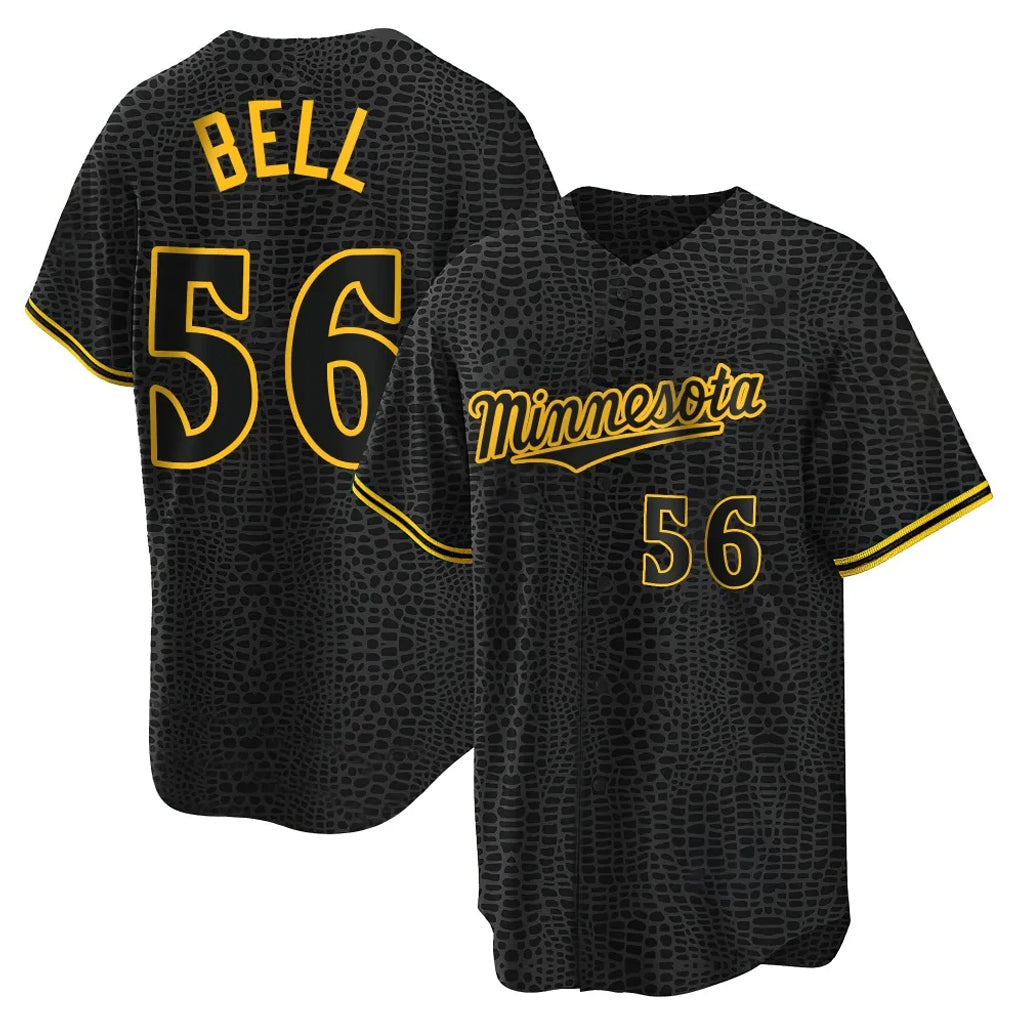 Yuxns M.Twins #56 Josh Bell Player Black Snake Skin City Home Game Stitched Jerseys