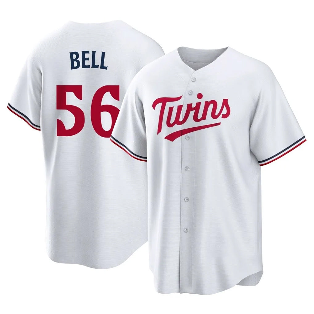 Yuxns M.Twins #56 Josh Bell Player White Home Game Stitched Jerseys