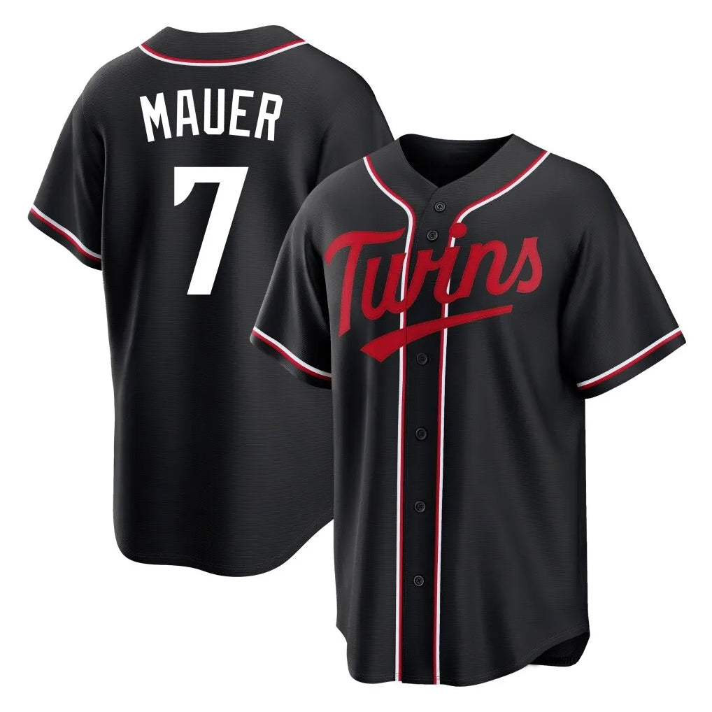 Yuxns M.Twins #7 Joe Mauer Player Black Fashion Out Home Limited Stitched Jerseys