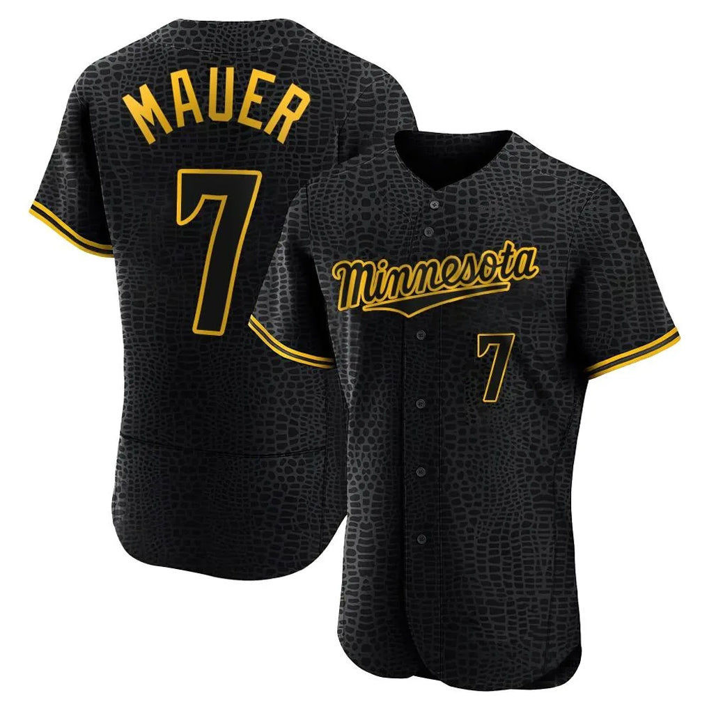 Yuxns M.Twins #7 Joe Mauer Player Black Snake Skin City Home Limited Elite Stitched Jerseys