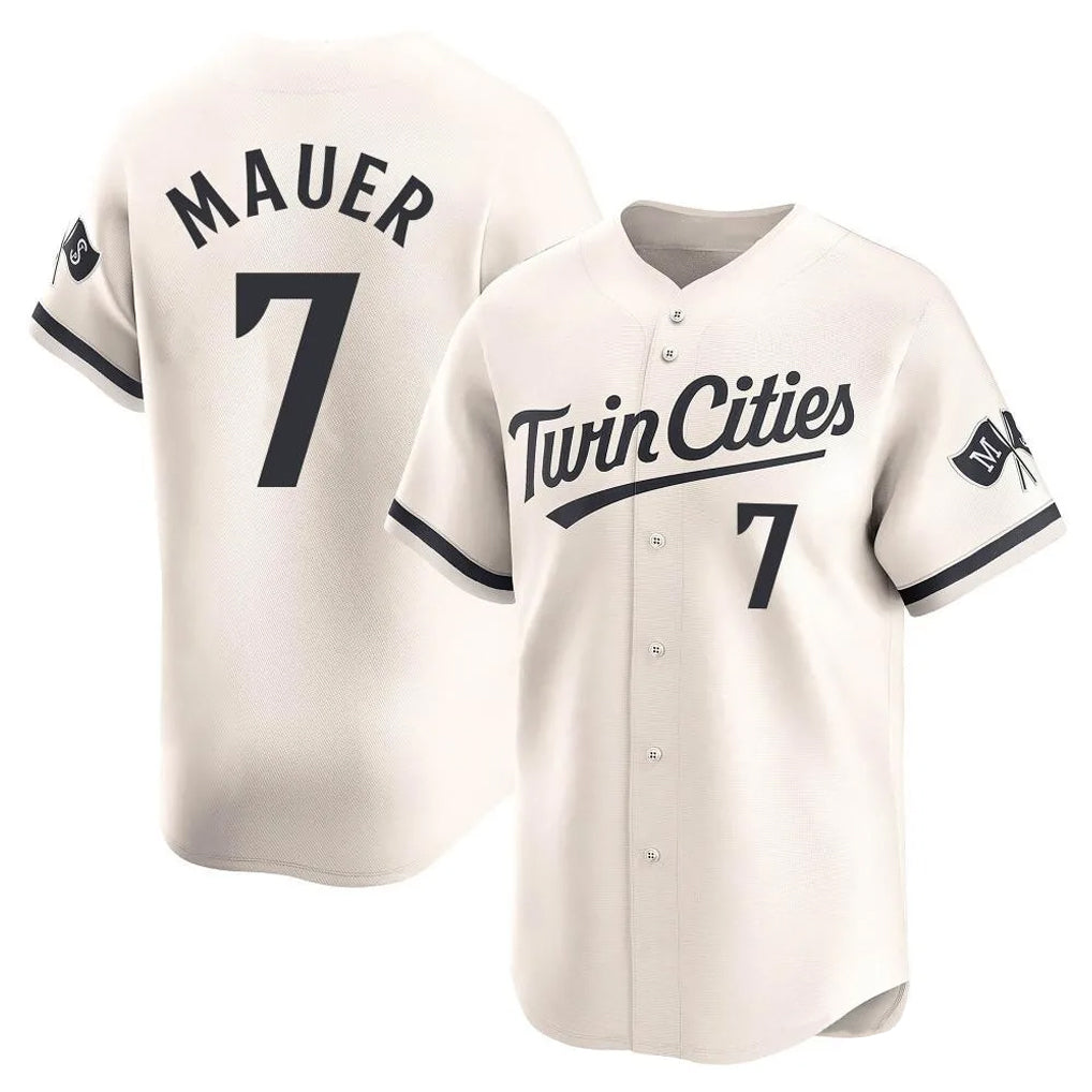 Yuxns M.Twins #7 Joe Mauer Player Cream Home Limited Stitched Jerseys