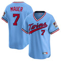 Yuxns M.Twins #7 Joe Mauer Player Light Blue Throwback Cooperstown Collection Limited T-shirt Stitched Jerseys